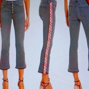 Veronica Beard Whimsigoth “Carolyn Baby Boot” Smoke Jeans in Pink Aztec Tux